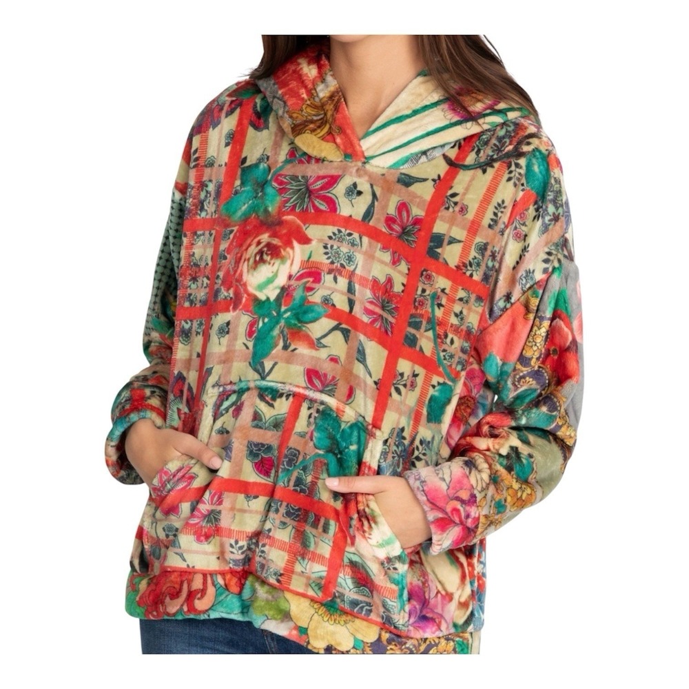 NWT Johnny Was Chantel Sherpa Pullover Hoodie Womens S Multi Color Floral Print